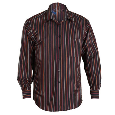 Camisa para hombre, de manga larga, con rayas negras y en tonos rojos