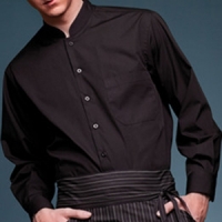 Camisa hombre manga larga con cuello mao y bolsillo