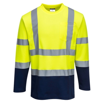 Portwest crisan laboral Camiseta bicolor Cotton Comfort manga larga amarillo