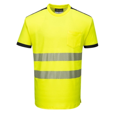 Portwest crisan laboral camiseta alta visibilidad manga corta amarillo gris